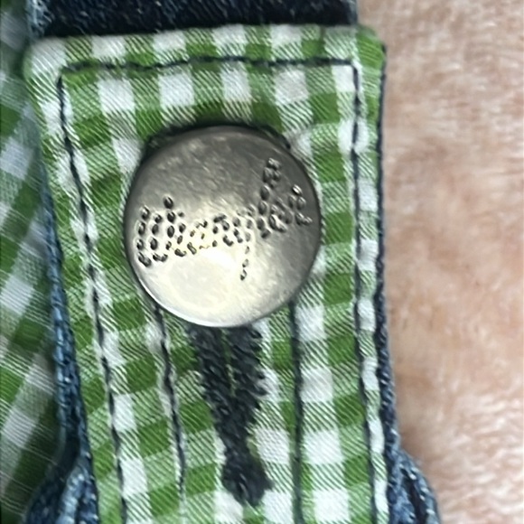 Adorable Wrangler Dark Blue Denim Overalls Baby 24 months Green Checked interior - Picture 3 of 9